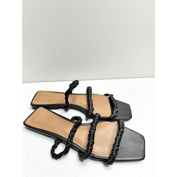 Who What Wear Sandals Womens Size 6.5 Black Faux Leather Square Toe Slip On Flat - Picture 2 of 9